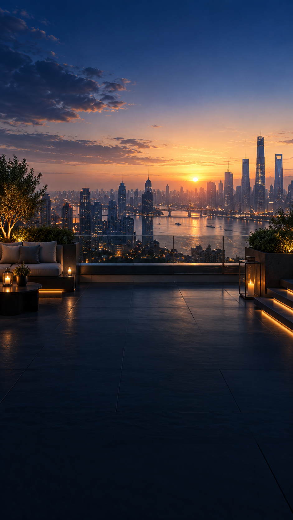 Sunrise city rooftop